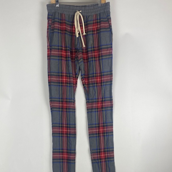 FEAR OF GOD Grey Red Plaid Drawstring Casual Pants Size Large